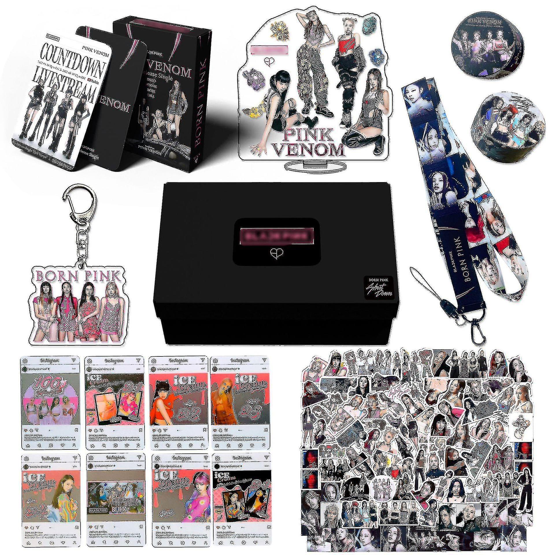 Jxlgv 161 Pcs Black Pink Born Pink Album Gift Box Set Blink Fans Gift Merchandise Photocards Birthdays Party Decorations Kpop Lanyard Stickers