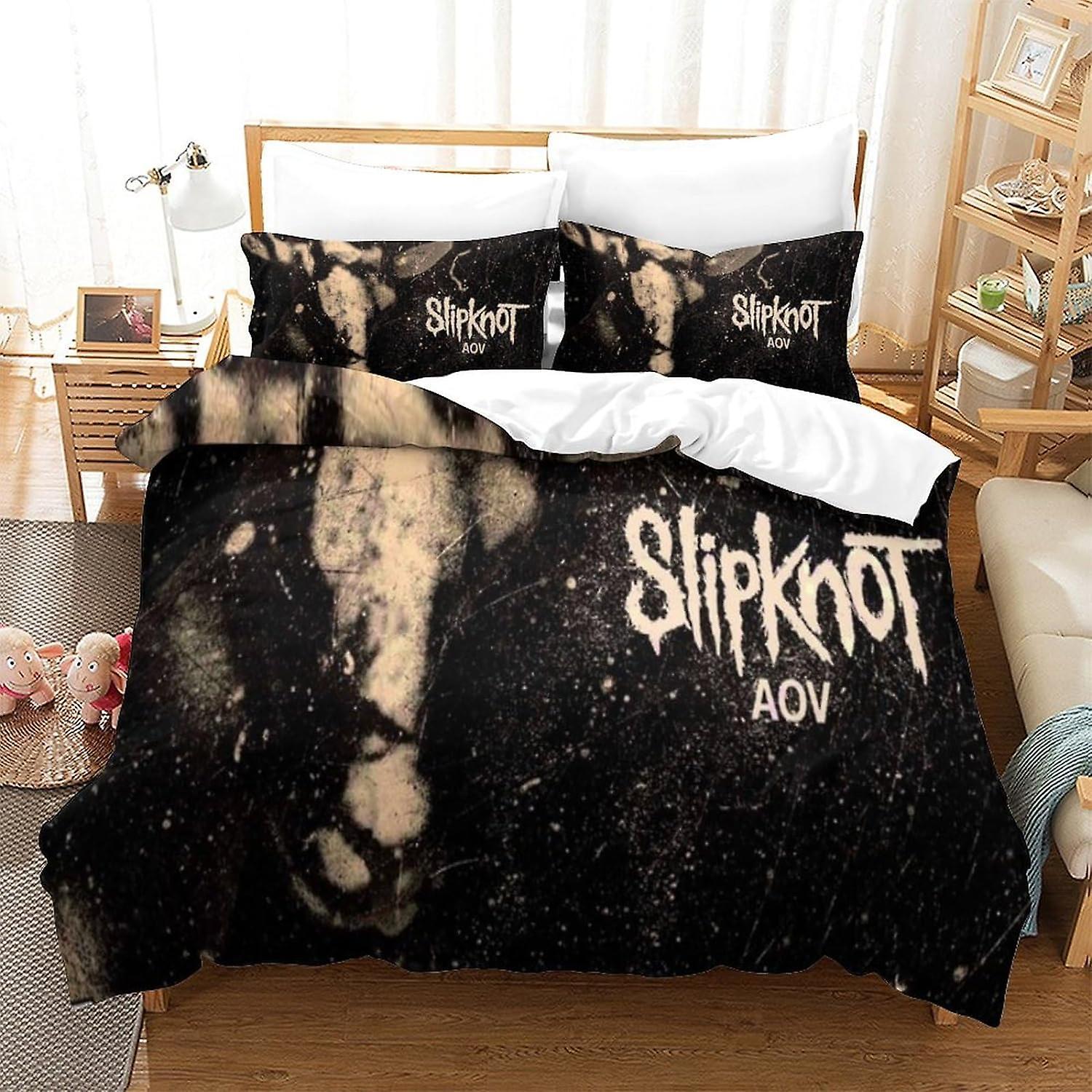 Kerota Slipknot Duvet Cover 3D Rock Band Bedding Set Girls Boys Kids Quilt Cover 3 Pcs Microfiber Soft Bedding Quilt Cover Single135x200cm