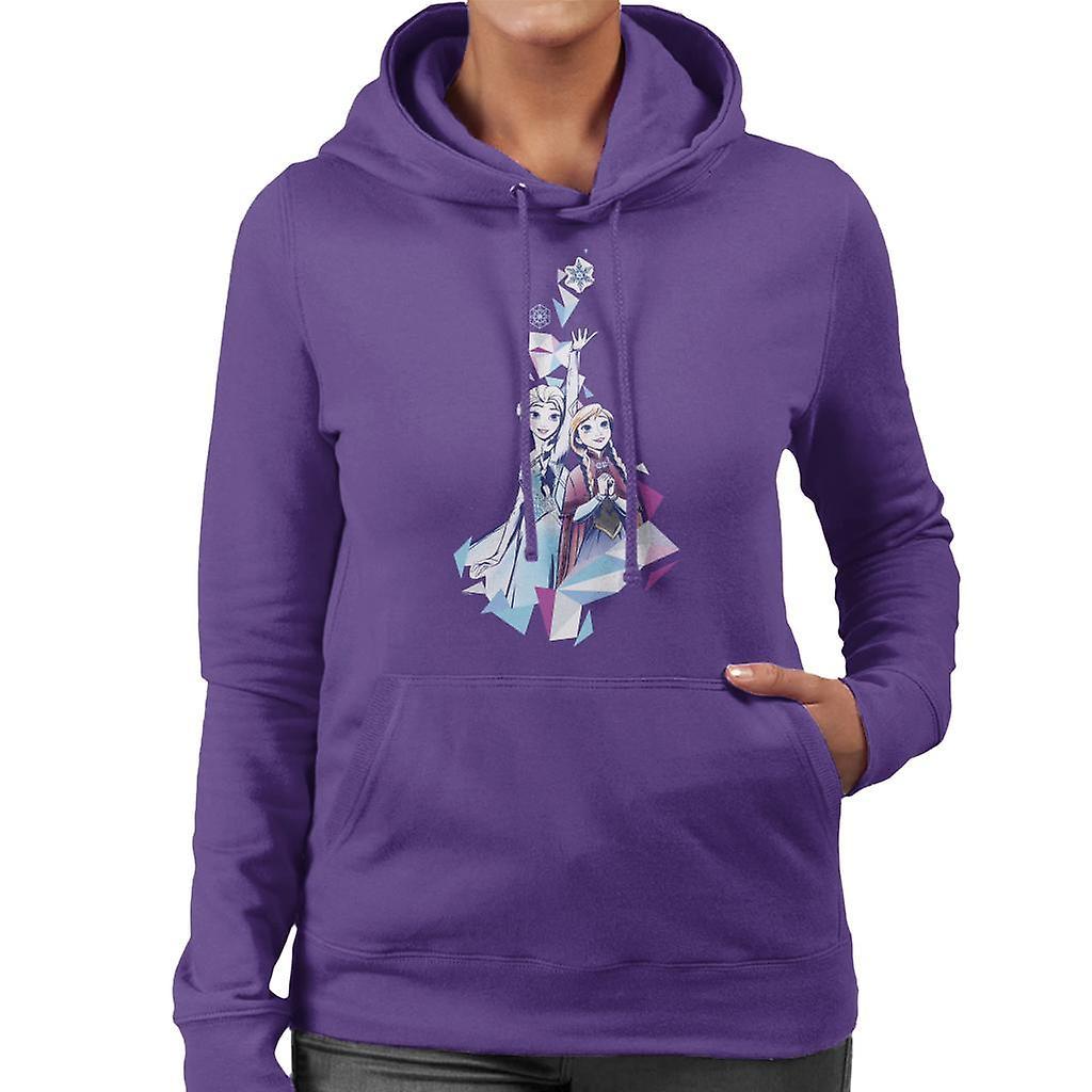 Disney Frozen Anna And Elsa Snowflake Prism Design Women's Hooded Sweatshirt Purple Large