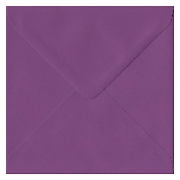 ColorSono Purple Gummed 155mm Square Coloured Purple Envelopes. 100gsm FSC Sustainable Paper. 155mm x 155mm. Banker Style Envelope. 50