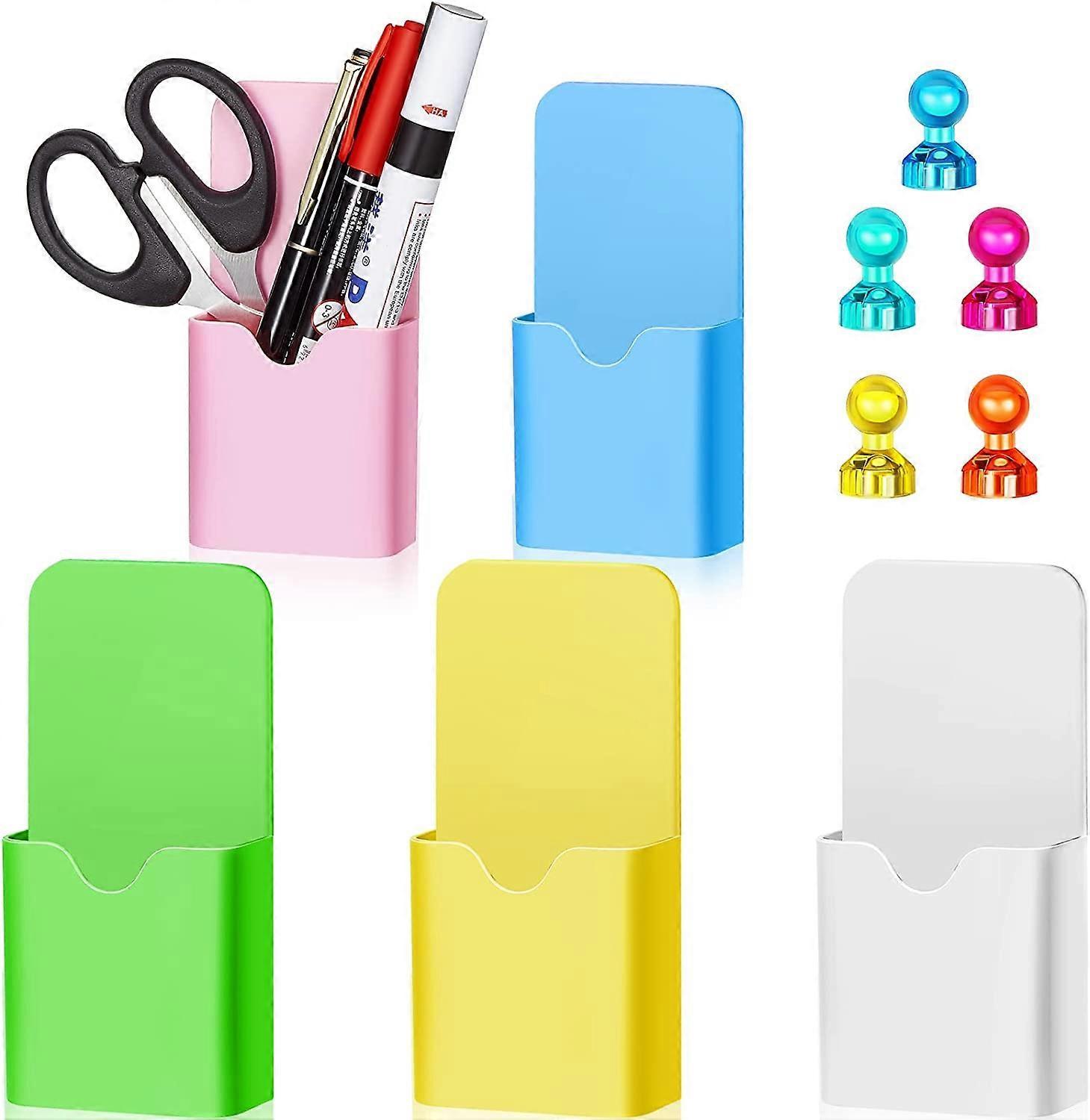 Ubiuo 5 Pieces Magnetic Marker Holders for Whiteboard Fridge with Push Pin Magnets, Colorful Magnetic Dry Erase Markers Pen Holders Pencil Cup Orga...