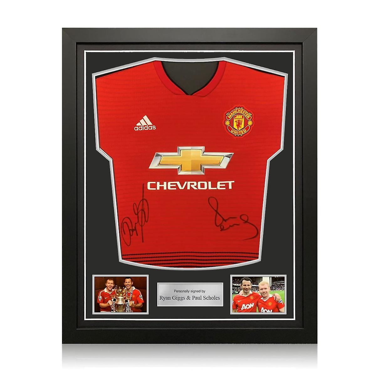 Exclusive Memorabilia Ryan Giggs and Paul Scholes Signed Manchester United Football Shirt. Standard Frame