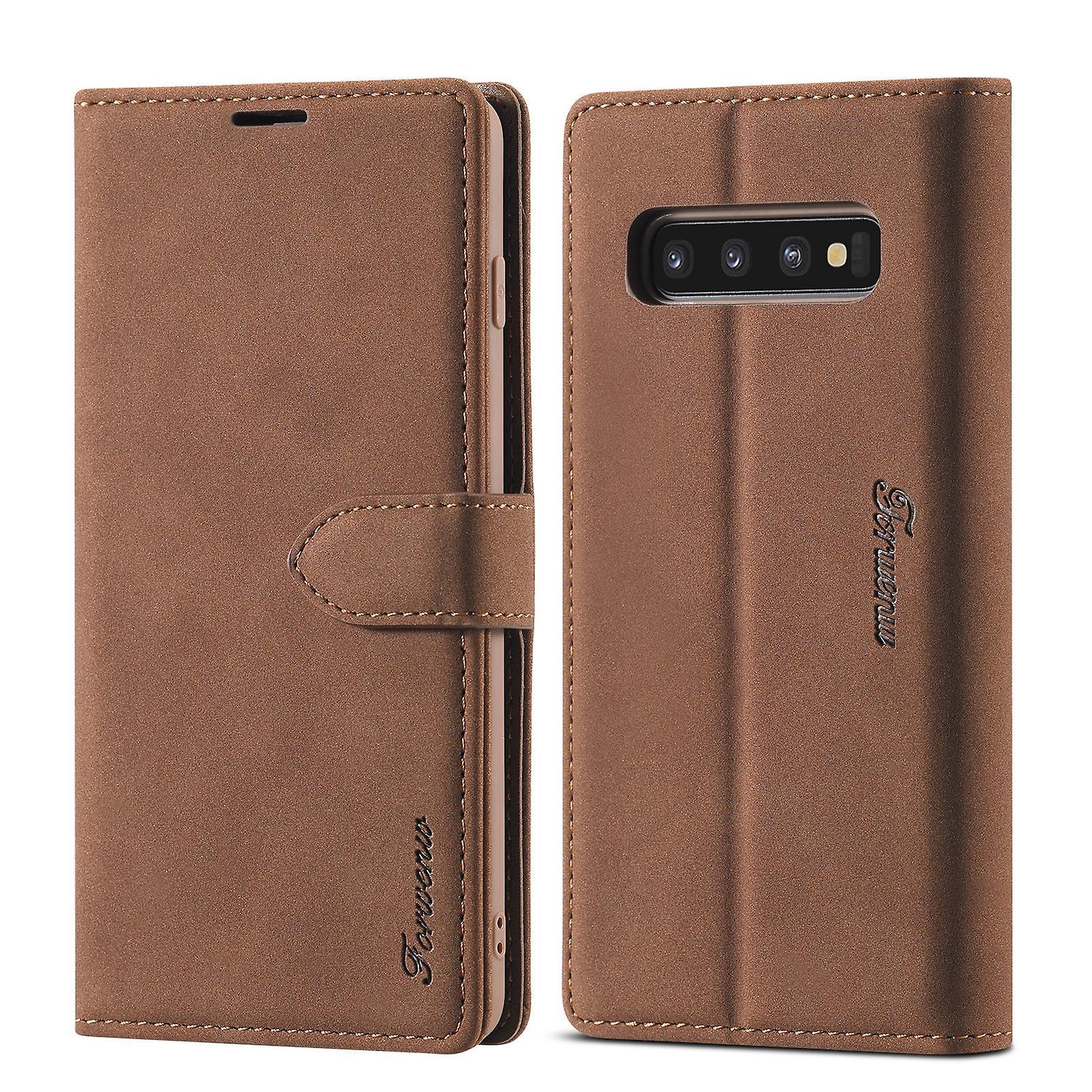 For Samsung Galaxy S10+ Forwenw Leather Case Brown