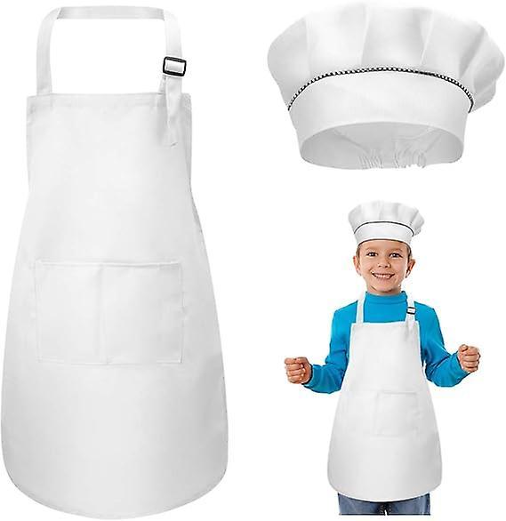 Wenkeay Kids Apron And Chef Hat Set, Adjustable Children Apron With 2 Pockets For Boys Girls,for Cooking Baking Painting(7-13 Year)