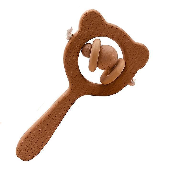 Slowmoose Wooden Rattle Beech Bear, Hand Teething, Rattles Play Toy TJ189