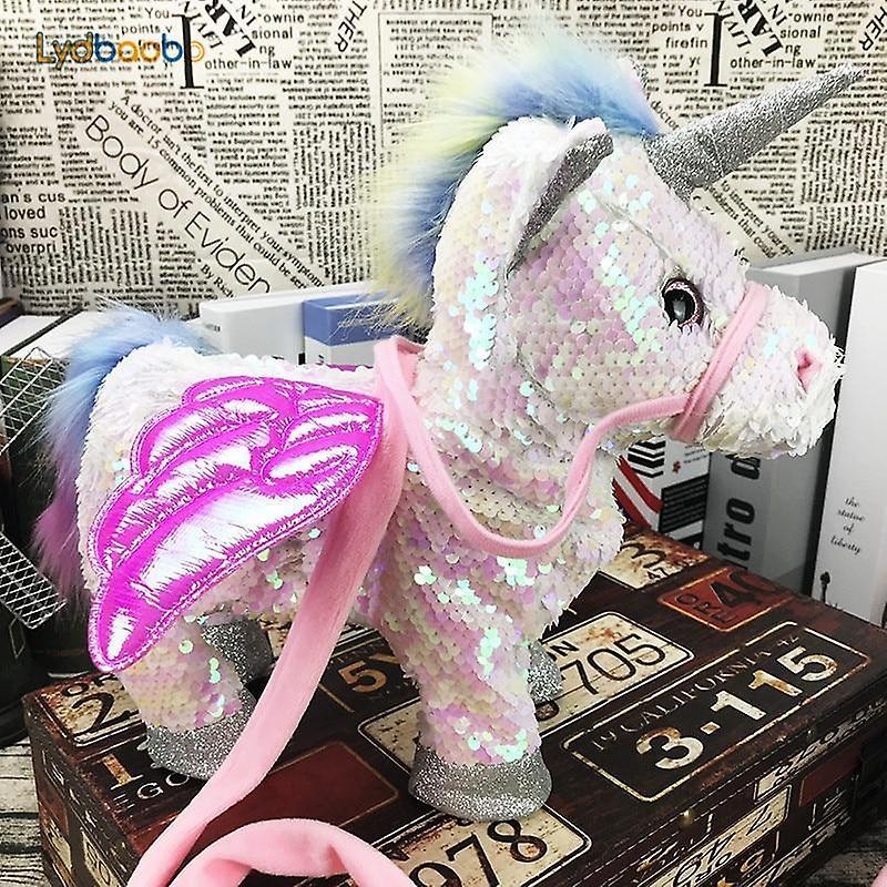 Slowmoose Walking And Singing Music Sequins -stuffed Unicorn Animal white