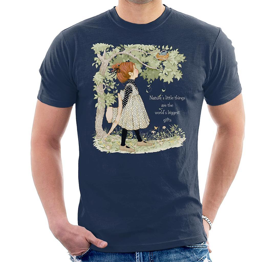 Holly Hobbie Natures Little Things Light Text Men's T-Shirt Navy Blue Medium