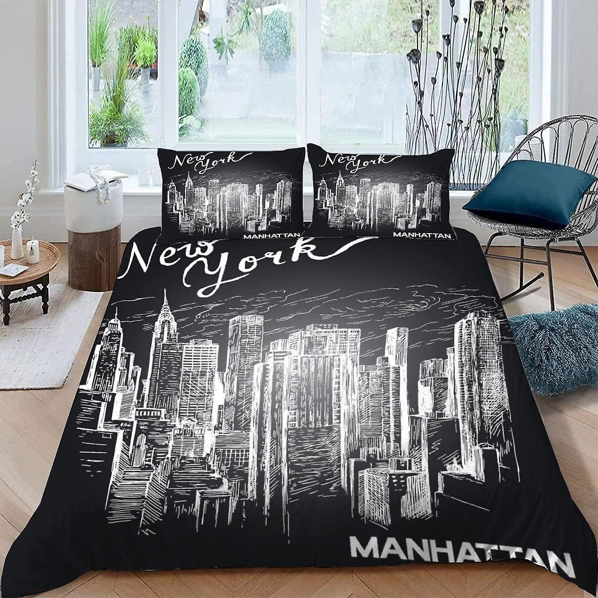 Kerota Duvet Cover 240x260 New York 3D Bedding Set Soft Breathable Premium Quality 2 People Hypoallergenic Architecture Landscape Manhattan Microfi...