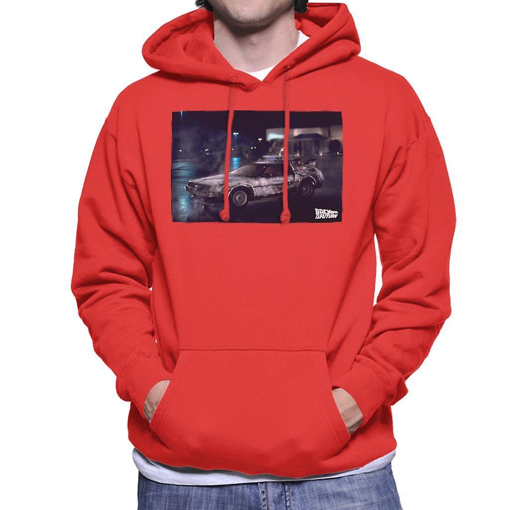 Back to the Future Delorean Cinematic Design Men's Hooded Sweatshirt Red Medium