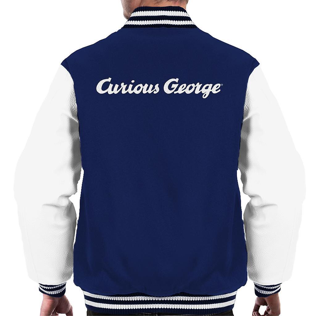 Curious George Line Logo Men's Varsity Jacket Navy/White Large