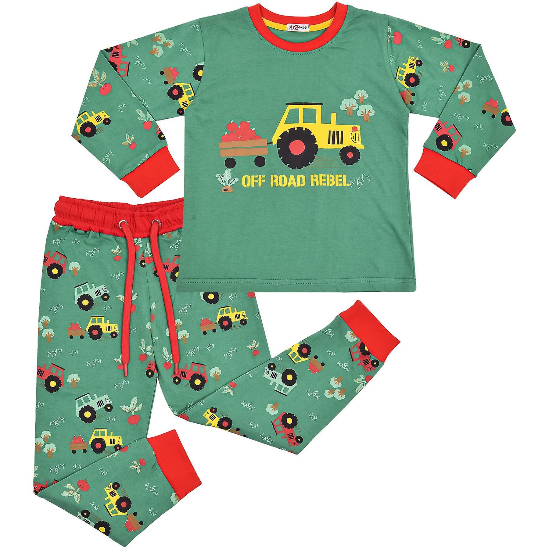 A2Z 4 Kids Girls Boys Tractor Print Green Pyjamas Set 2-3 Years