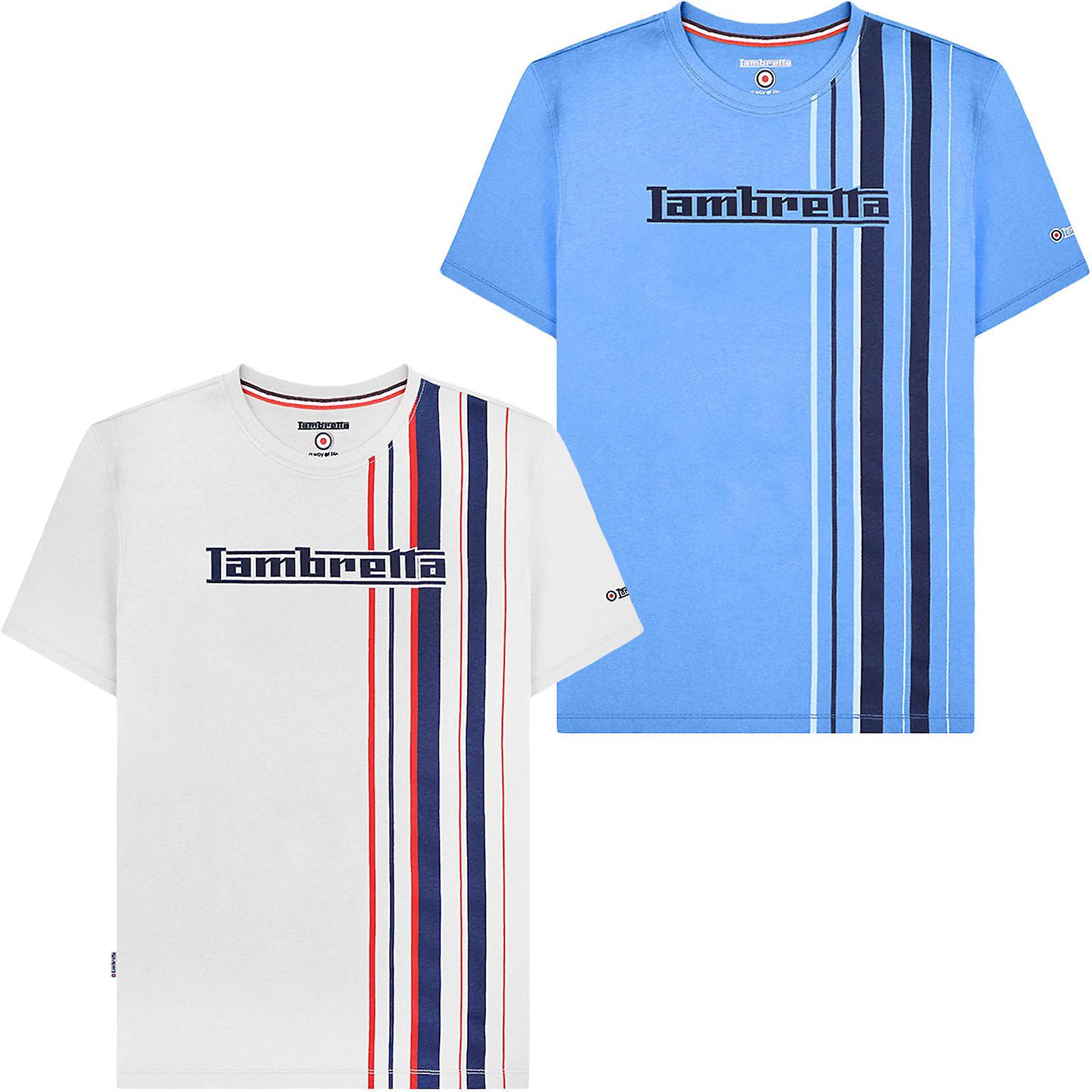 Lambretta Mens Multi Stripe Short Sleeve Crew Neck Cotton T-Shirt Top Tee Navy/Red/White M