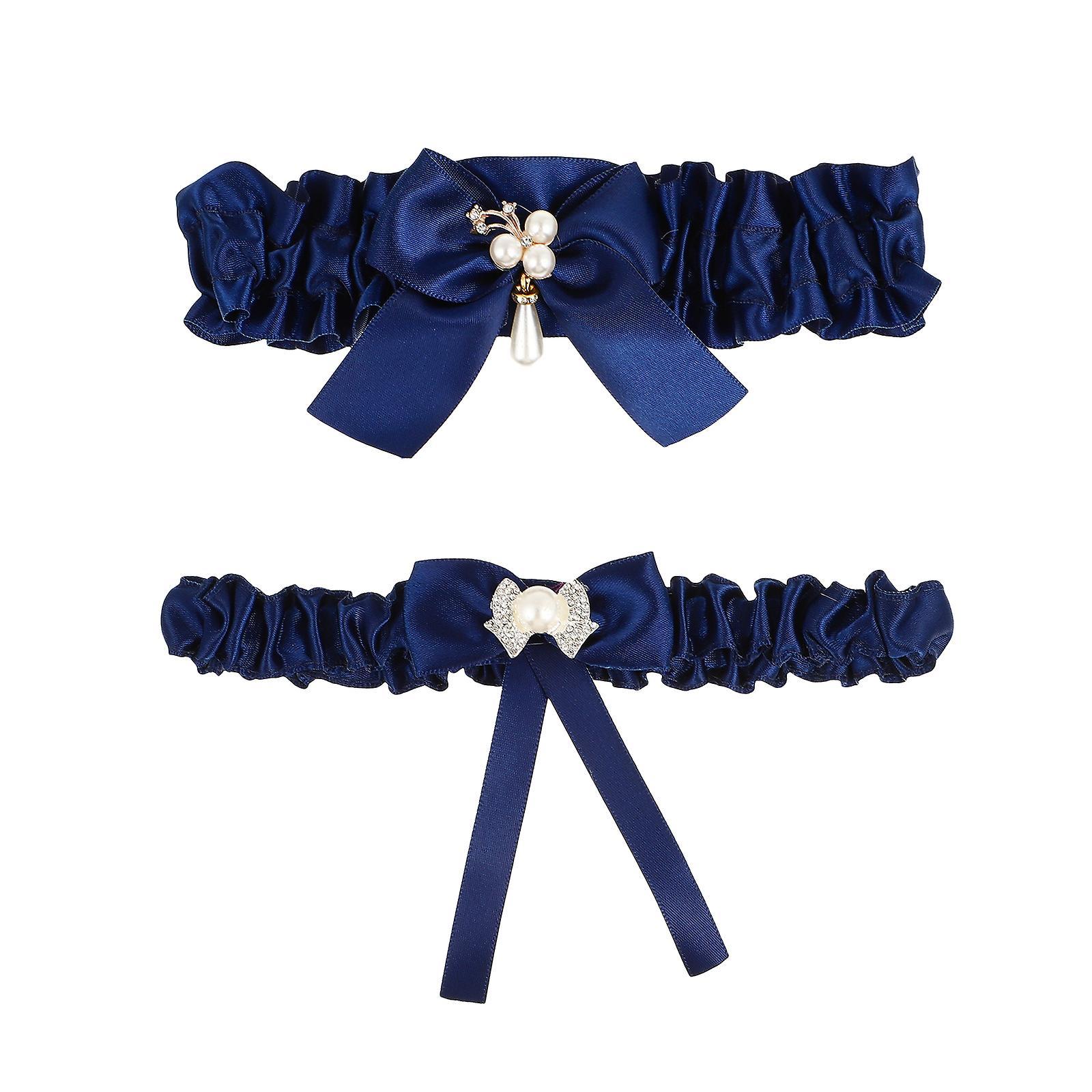 Tinksky 2pcs Wedding Garter Belt Decorative Bride Leg Garter Set Wedding Thigh Bands Blue 17X3.5CM