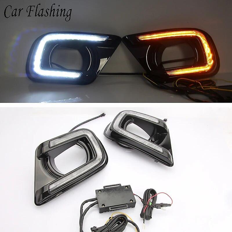 Eccpp Car Flashing 1 Pair Car Day light With Turn Signal LED DRL Daytime Running Light Fog Lamp For Fiat Freemont 2014 2015 2016 2017 White and Yellow