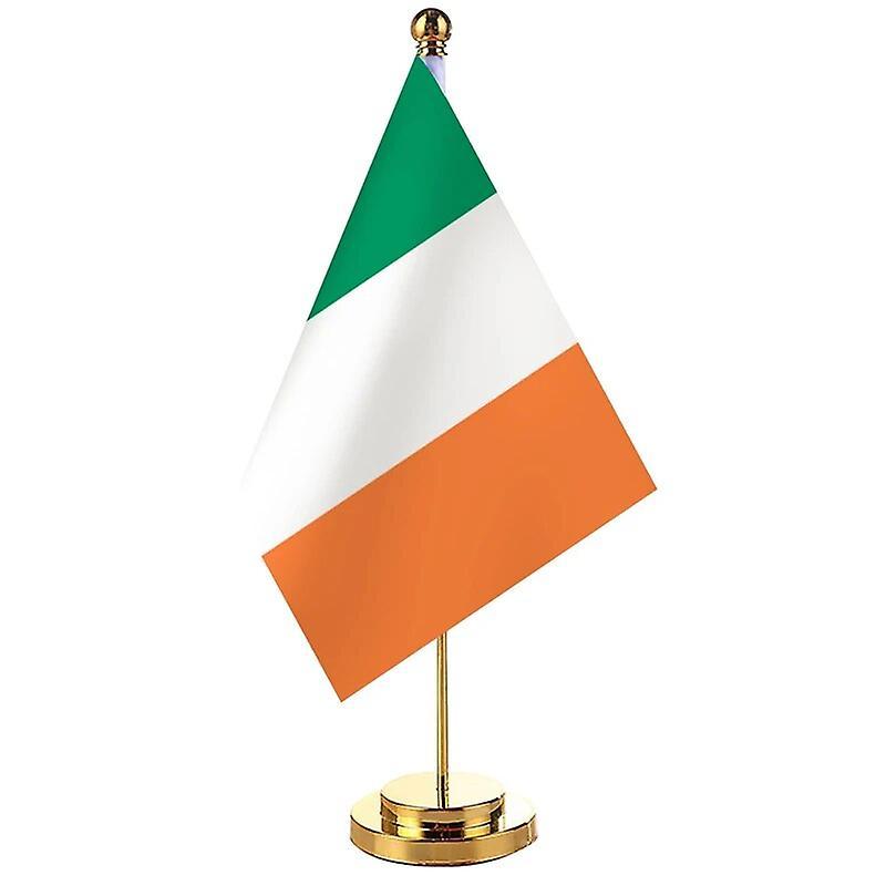 Scitoo 14x21cm Mini Flag Of Ireland Banner Meeting Boardroom Table Desk Stand Stainless Steel Pole The Irish Flag National Design Ireland Gold Color