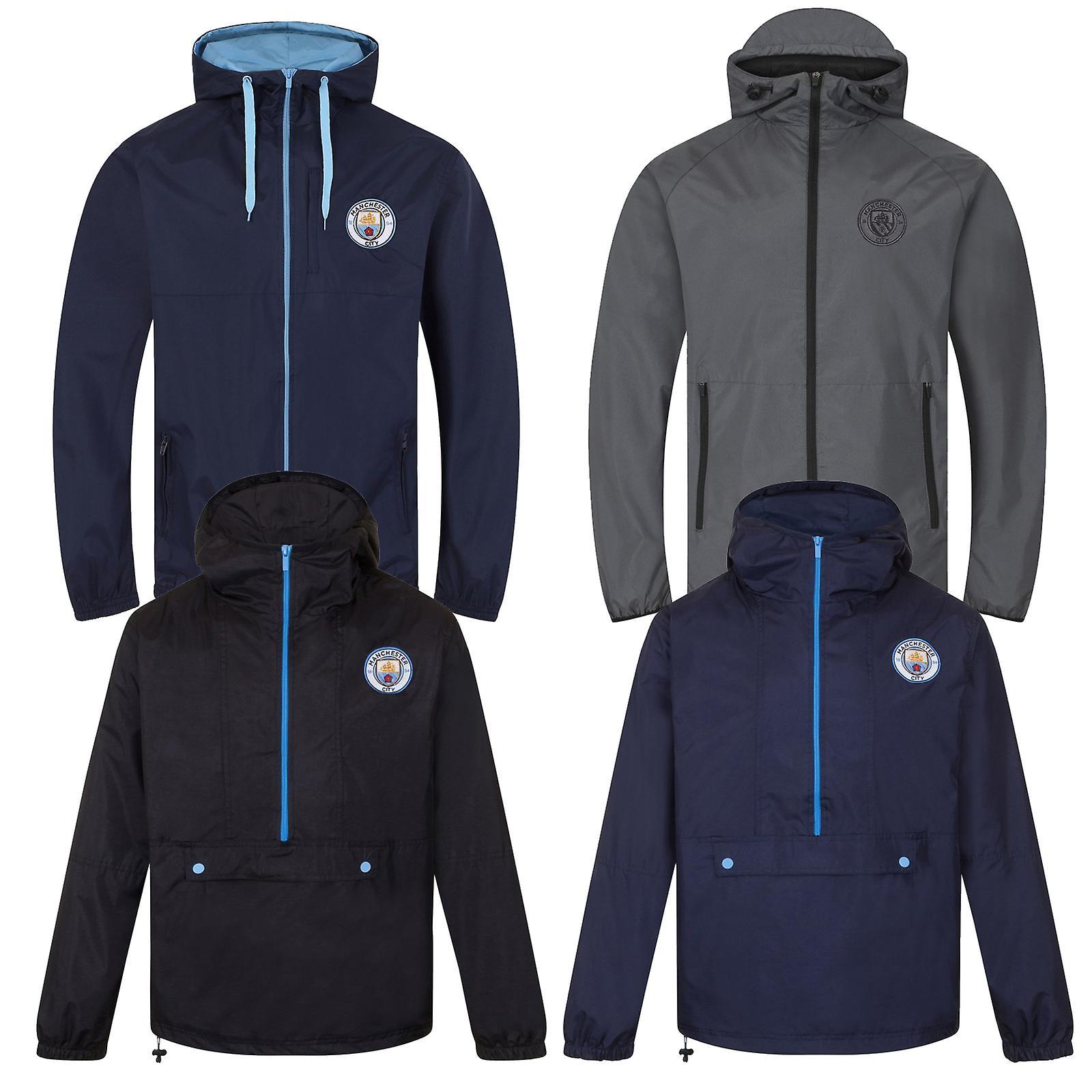 Manchester City FC Manchester City Mens Jacket Shower Windbreaker OFFICIAL Football Gift Navy Sky Blue Large