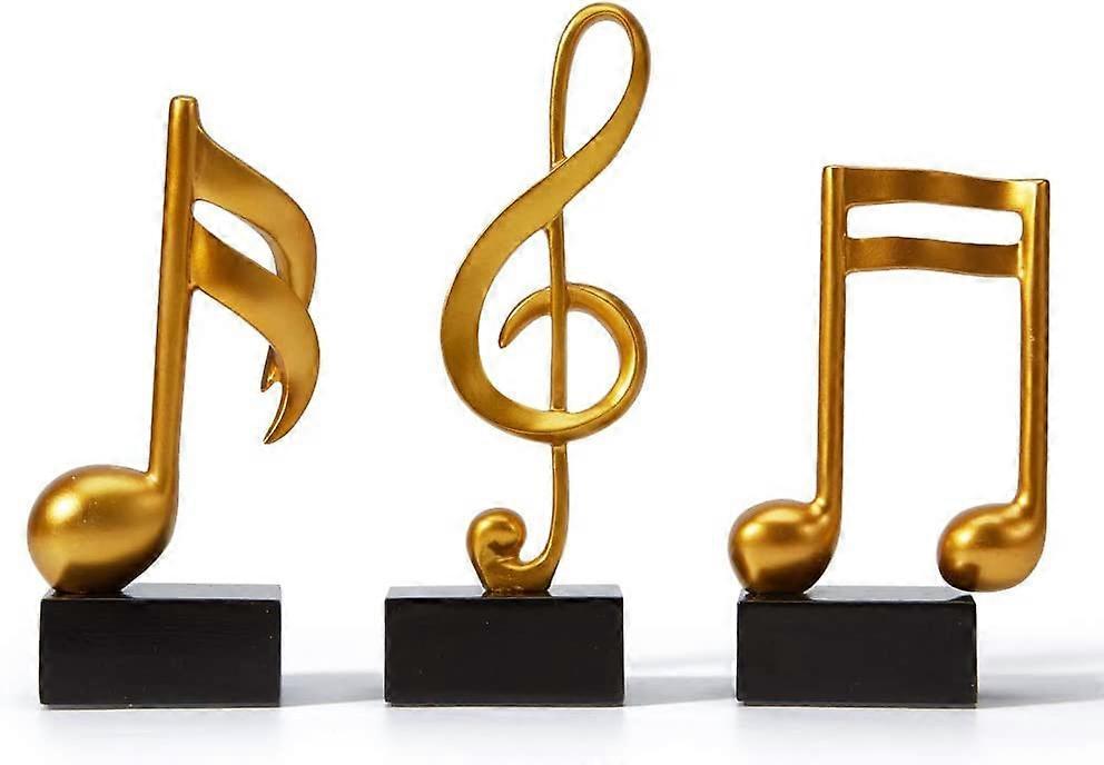 Yuzee 3pcs Decor Figurine Musical Note Sculpture Statue Modern Music Art for Christmas Piano Birthday Gift Resin Gold