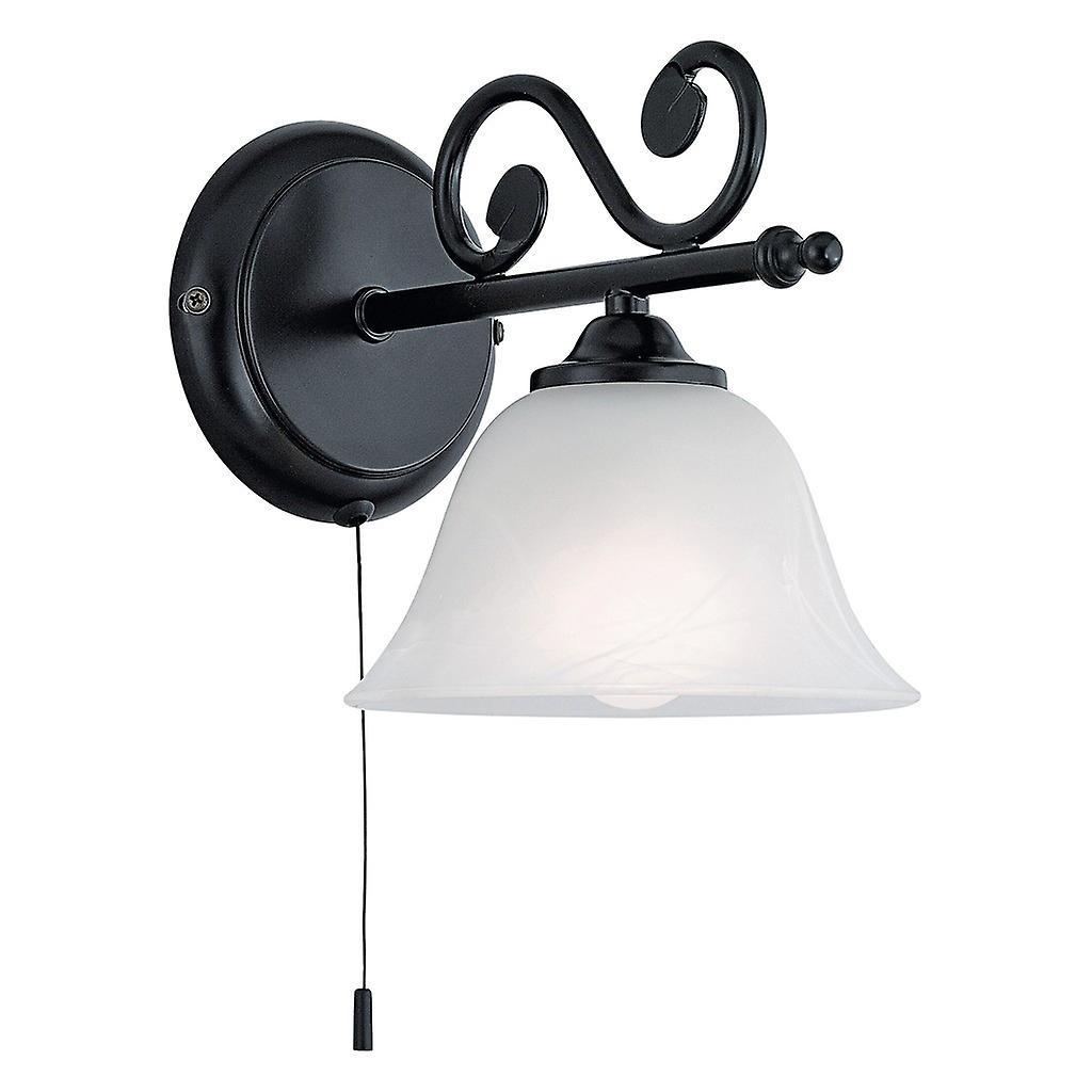 Eglo Lighting Murcia 1 Light Wall Light Black With Alabaster Glass Shade, E14