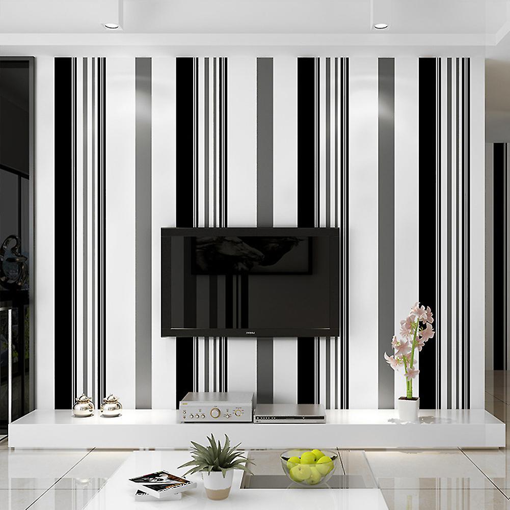 Living And Home Livingandhome 10m Modern Black White Grey Striped Non-Woven Wallpaper