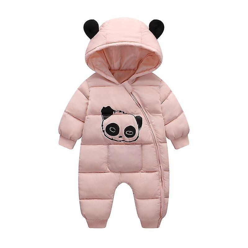 Slowmoose Cute Panda Design, Winter Hooded Rompers, Thick Warm Outfit For Newborn PINK 12M