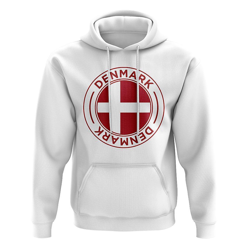 UKSoccerShop Denmark Football Badge Hoodie (White) Womens M (Size 12 - 34 inch Chest)