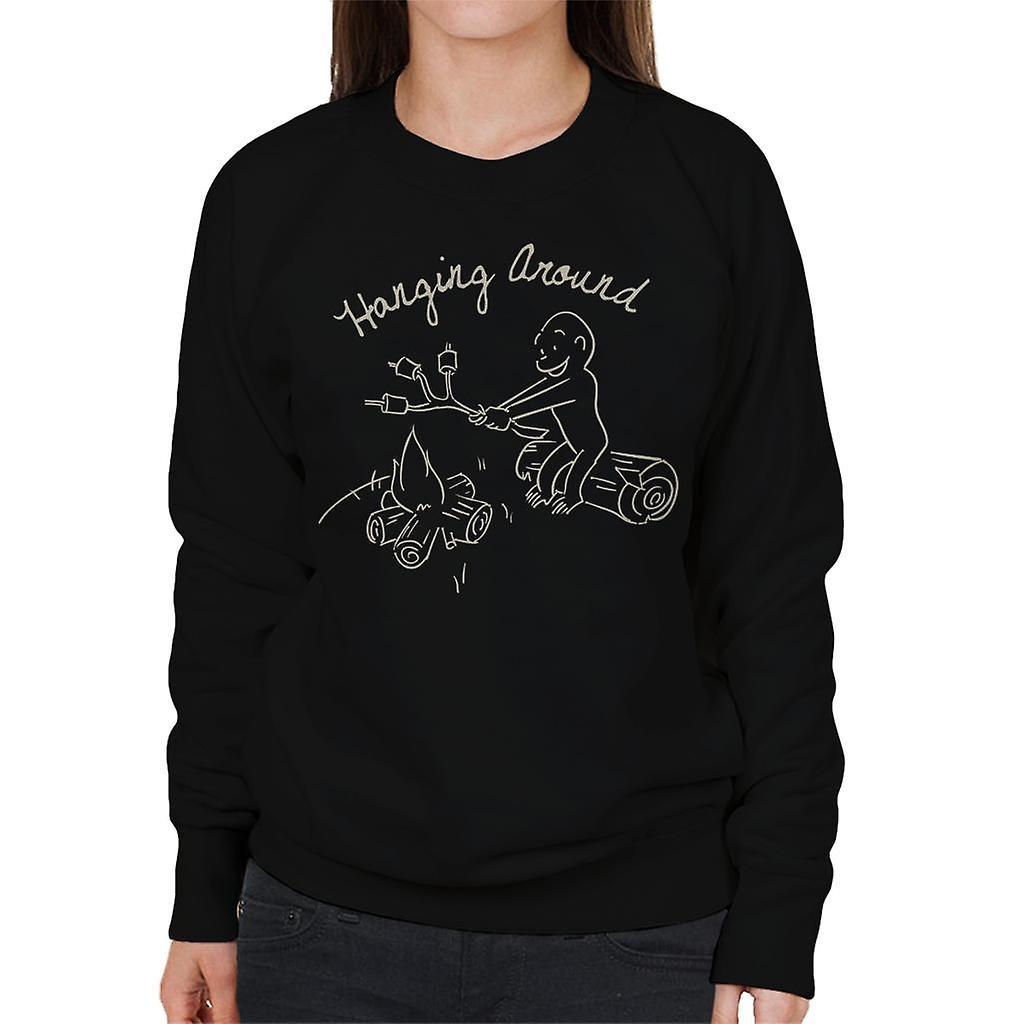 Curious George Hanging Around The Campfire Women's Sweatshirt Black Large