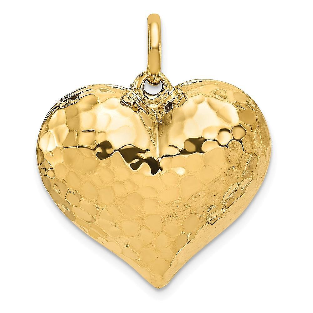 JewelryWeb 14k Yellow Gold Hollow Polished Hammered Medium Puffed Love Heart Charm Pendant Necklace Measures 24.5x27.3mm Jewelry fo