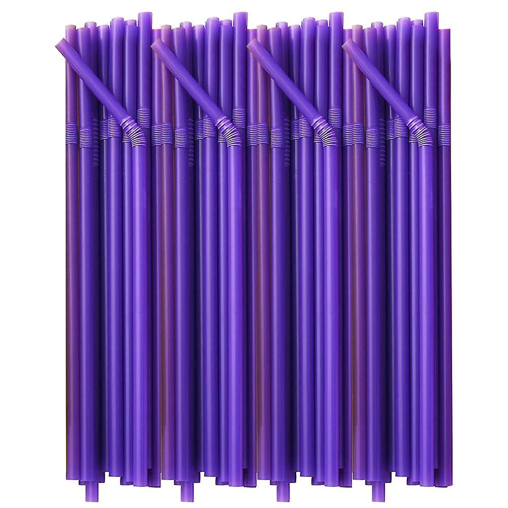 200Pcs Plastic Straws - Flexible Drinking Straw Set Reusable,Purple