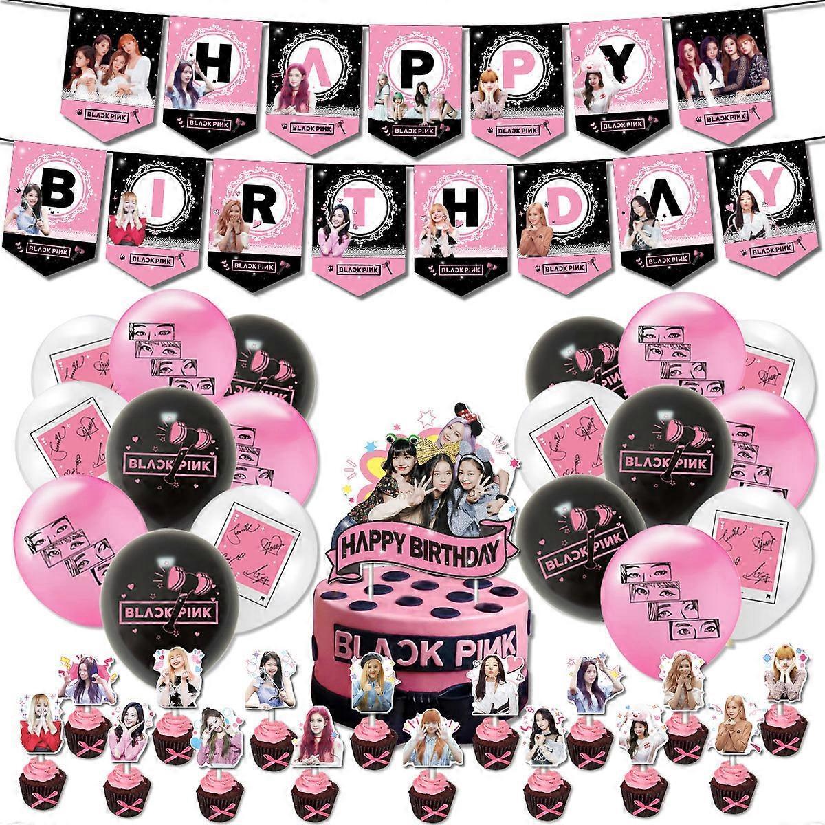 Sztxj Blackpink Party Supplies for Fans Birthday Party Decorations - 1 Blackpink Party Banner 18 Blackpink Party Balloons 17 Blackpink Cake Toppers...