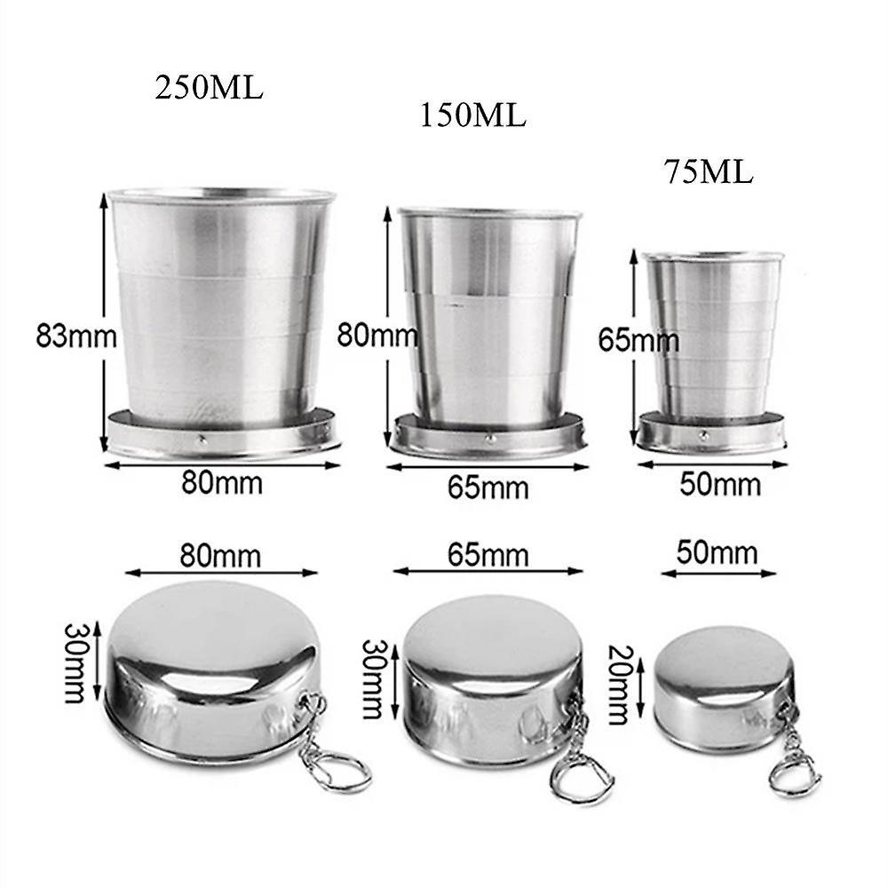 Initially 70/150/250ml Telescopic Folding Cup Stainless Steel Camping Folding Cup Portable With Key Ring Folding Water Cup Removable