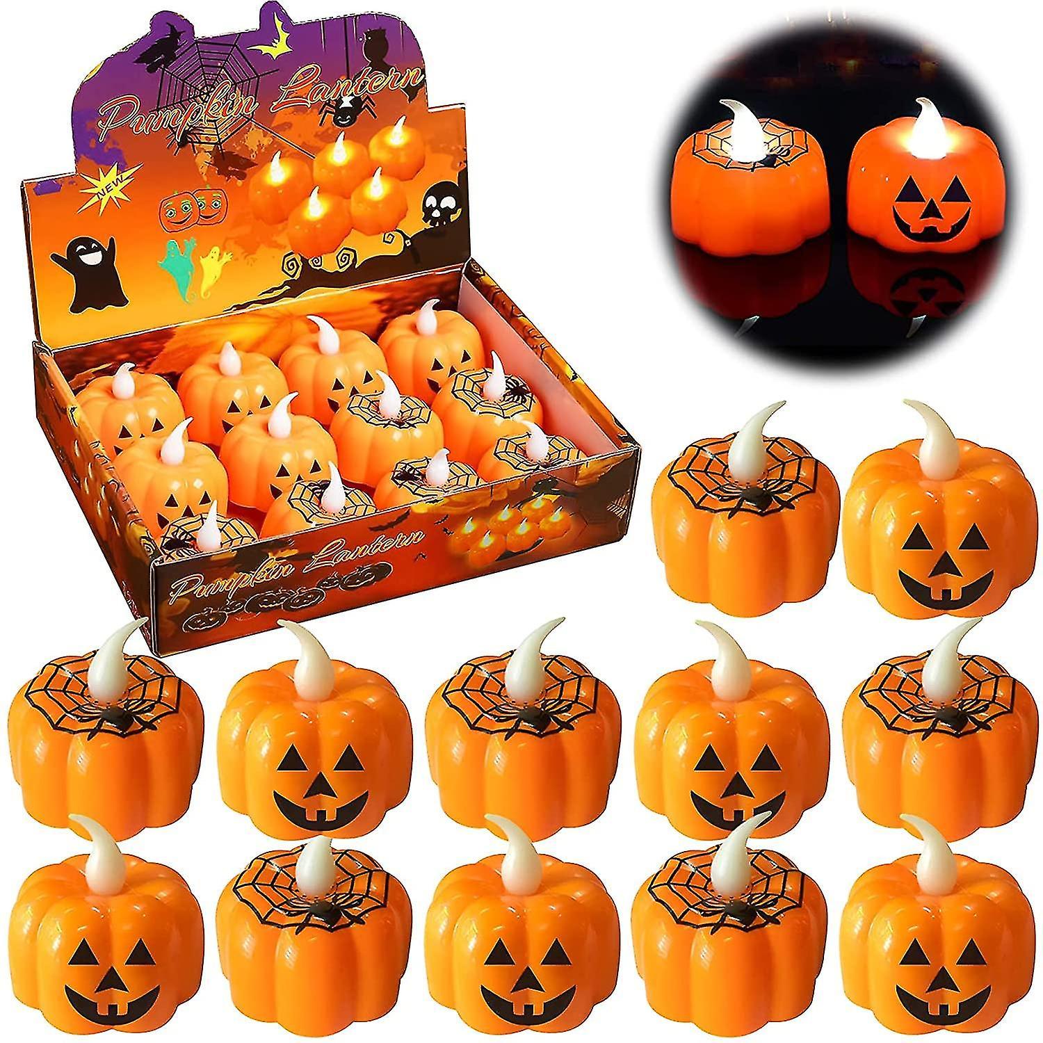 Wfuo Pumpkin Candles Tealights, 12pcs Pumpkin Halloween Candle, Pumpkin Light ,led Tealights For Halloween