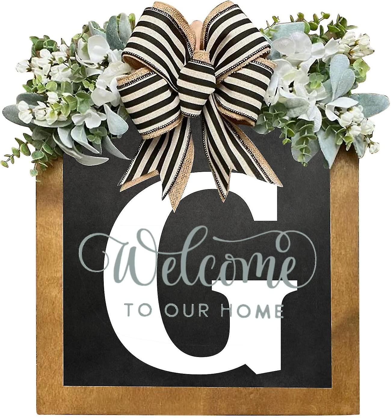 Tianzun Unique Last Name Year Round Front Door Wreath With Bow, 16" Welcome Sign Garland Creative 26 Letter Farmhouse Wreath G