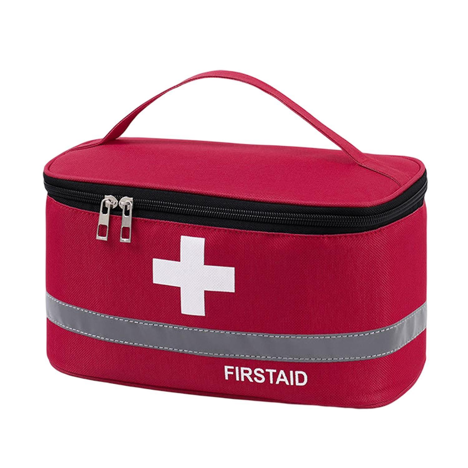 ZHOUBA First Aid Bag Reinforced Handle ReflectiveStrip Zipper First Responder Storage Compact Emergency Bag Red L