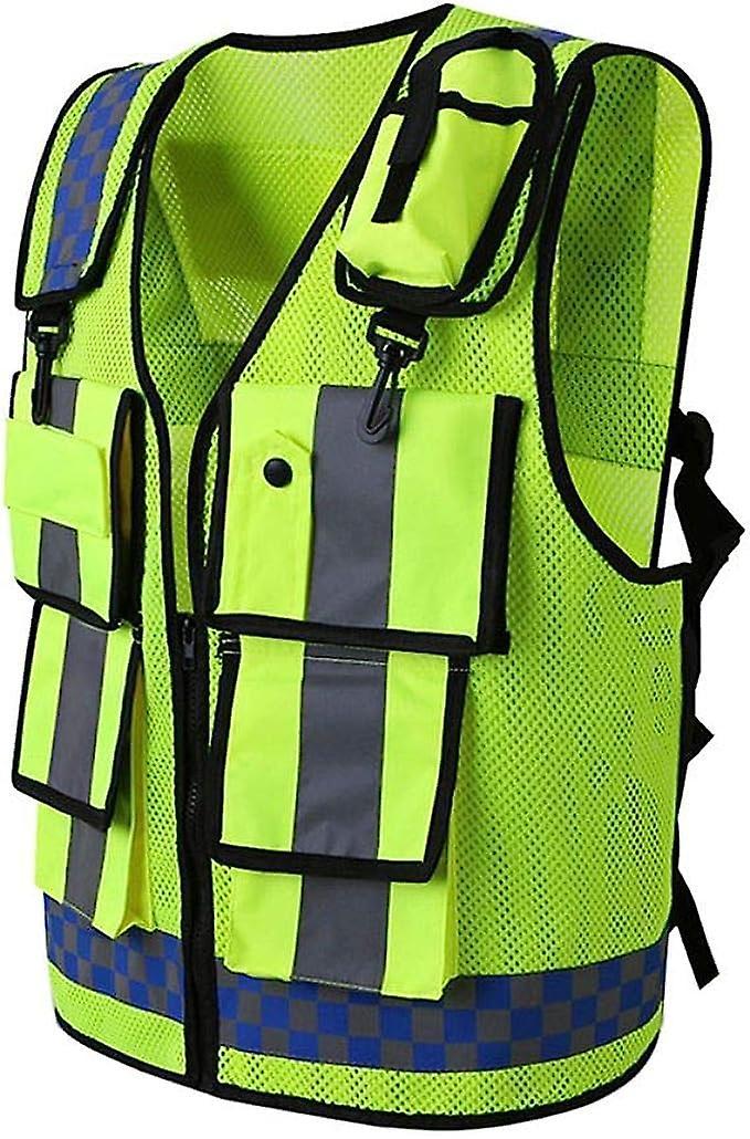 Mintian Hi Vis Vest with Multi-pockets,High Visibility Safety Vest Waistcoat Adjustable, Security Traffic Police Vest w/ Reflective Strips, Fluores...