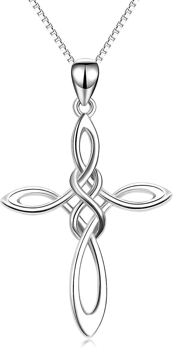 Heytea Cross Celtic Knot Necklace Sterling Silver Religious Infinity Love Cross Pendant Necklace Jewellery For Women Girls,18 Inchs