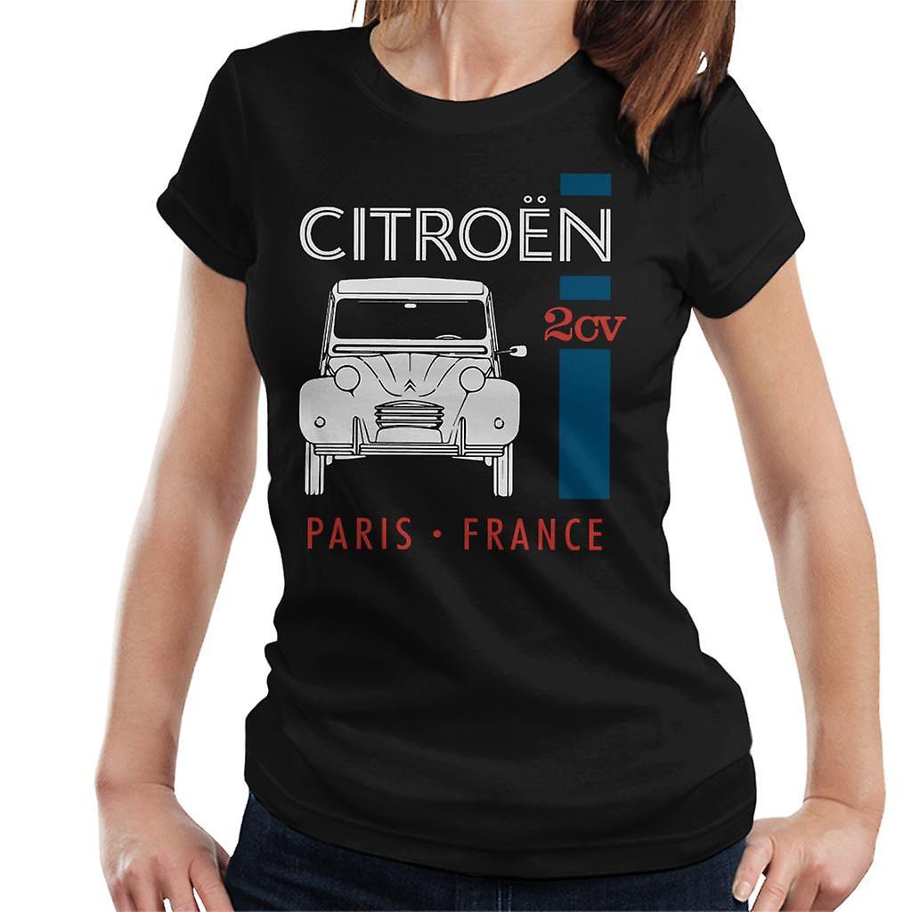 Citro�n Citroen White 2CV Paris France Single Stripe Women's T-Shirt Black Medium