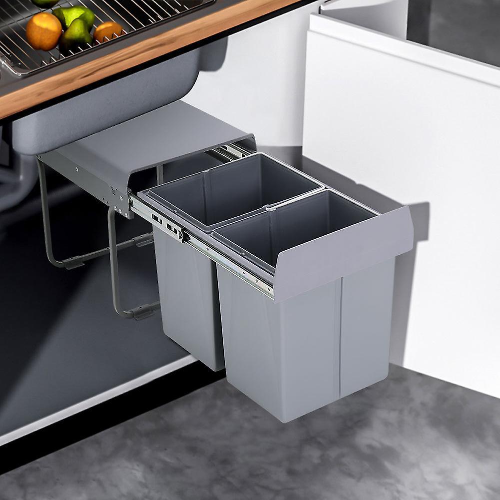 Living And Home Waste Bin Cabinet Pull-out Kitchen Double Waste Bin Grey 40L(2*20L)