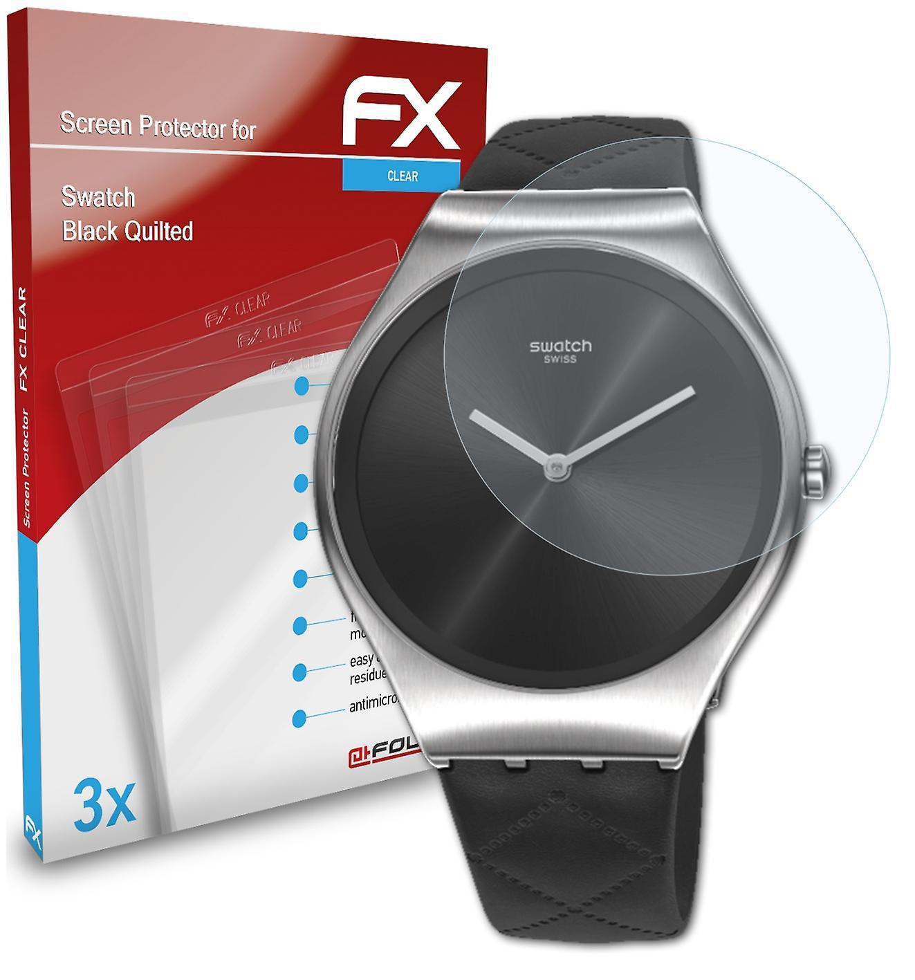 atFoliX 3x protective film compatible with Swatch Black Quilted screen protector clear 01 FX-CLEAR