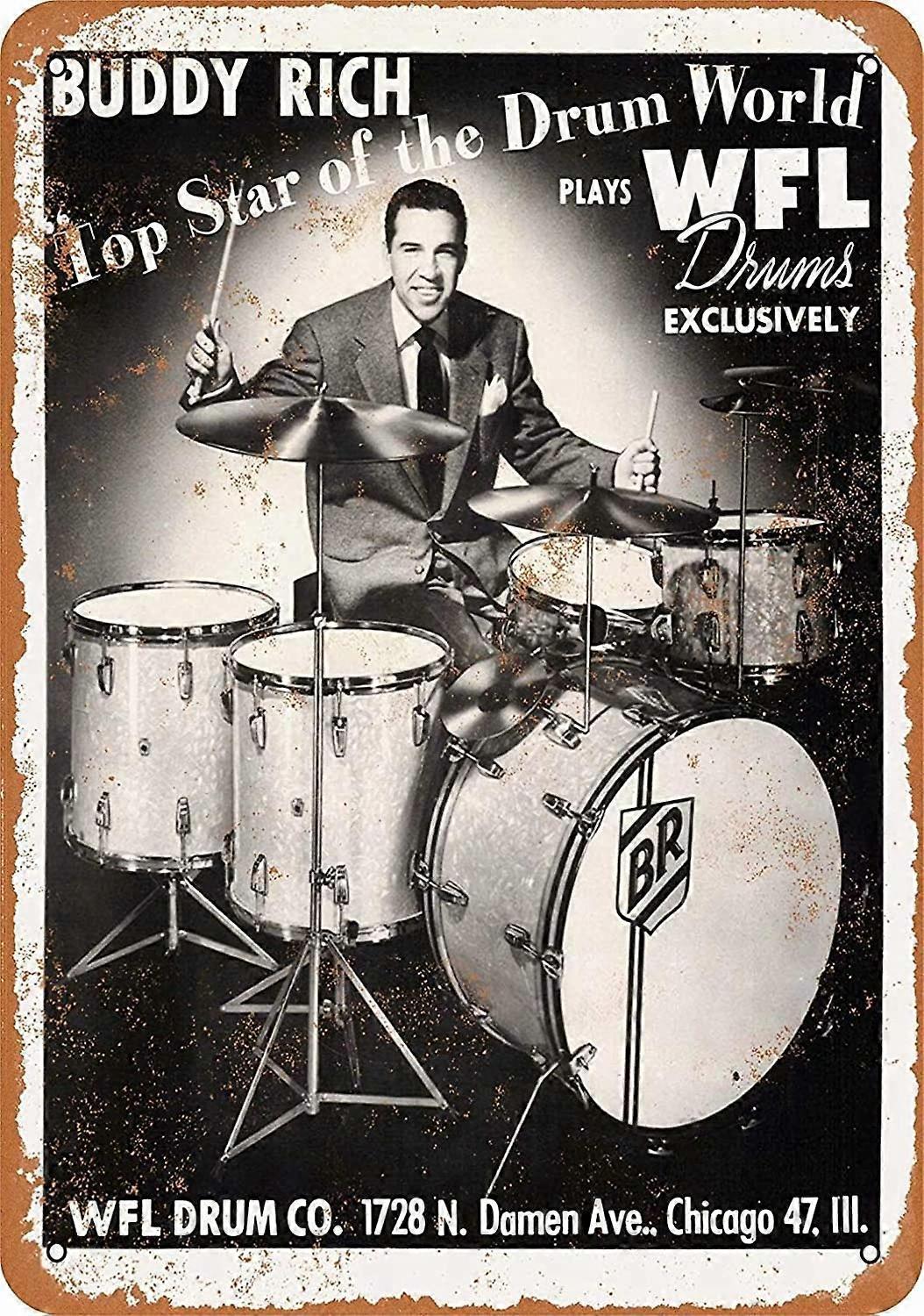 LINCMAN 8 x 12 Metal Sign - Buddy Rich WFL Drums - Vintage Wall Decor Art