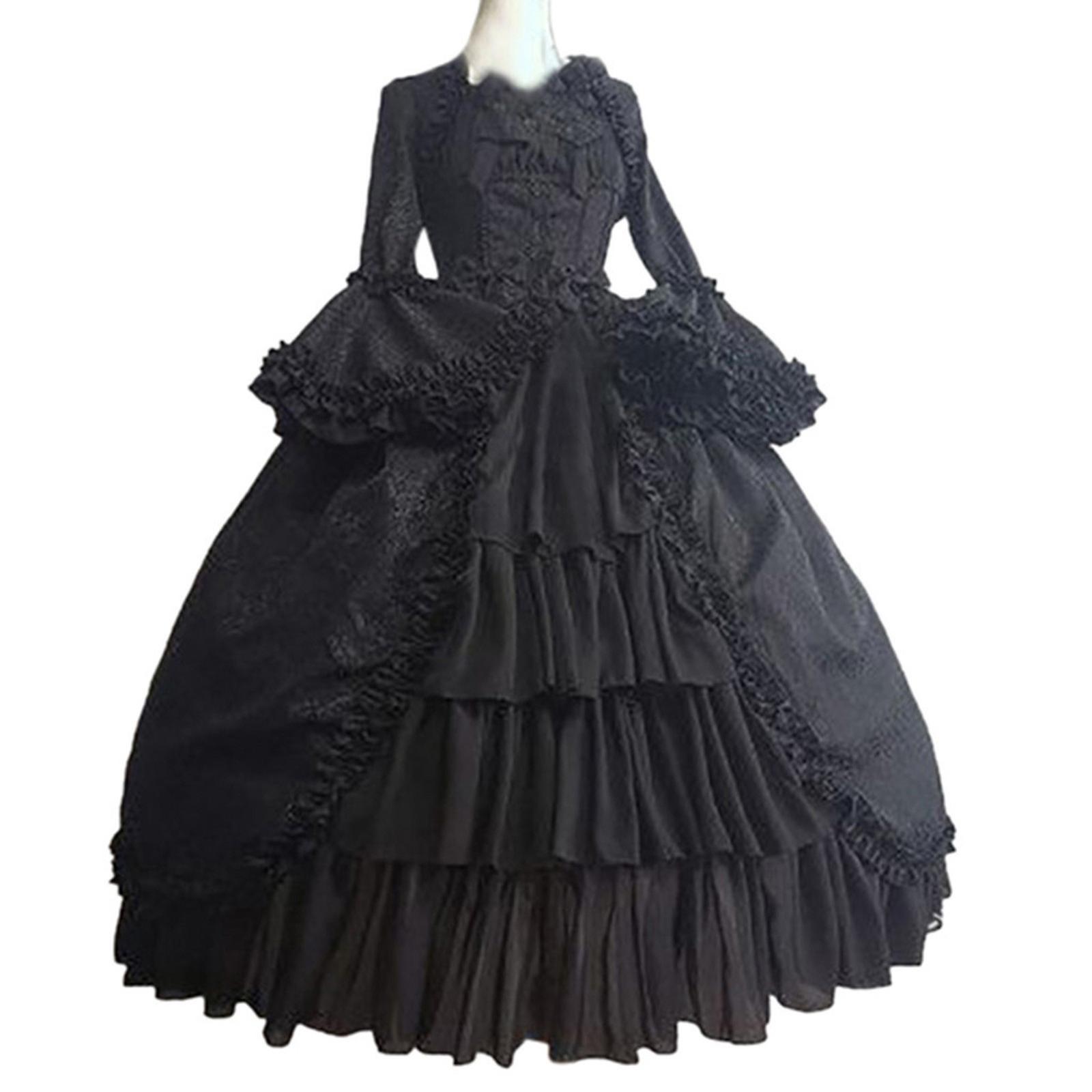 Gaoguang Mardi Gras Gifts Fashion Women Vintage Gothic Court Collar Patchwork Bow Long Sleeve Dress Black