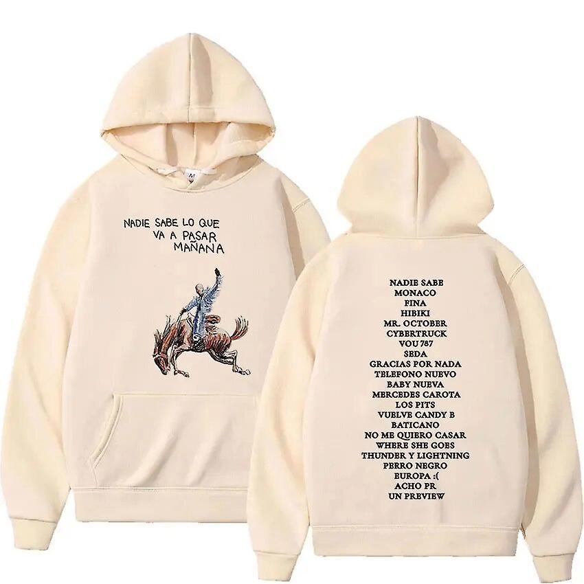 Cciyu Rapper Bad Bunny Nadie Sabe Lo Que Va A Pasar Manana Hoodie Men's Women Hip Hop Long Sleeve Pullover Sweatshirt Loose Streetwear Khaki L