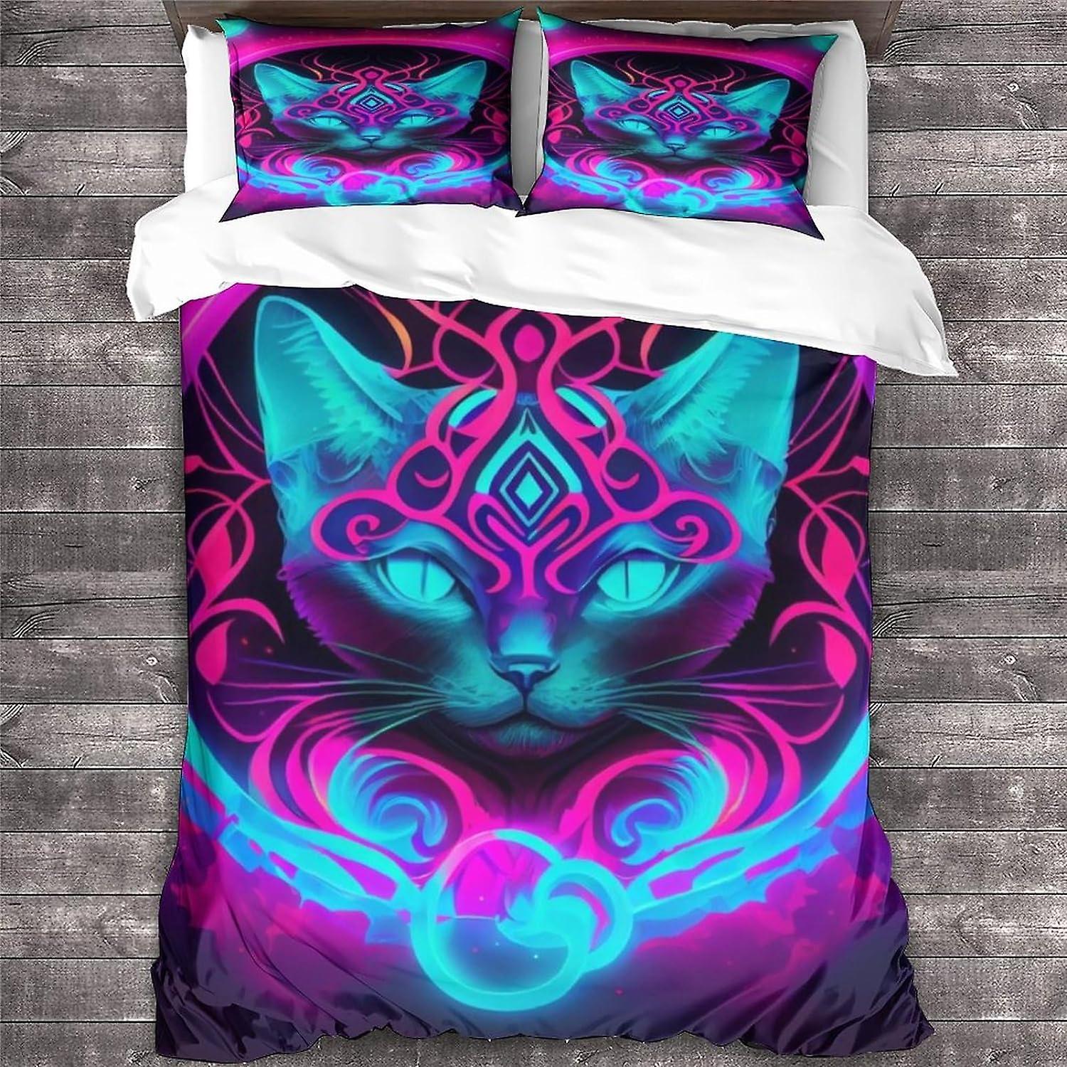 Kerota Cat Duvet Cover Animal, Duvet Cover Pieces Pillowcase, Microfiber Duvet Cover Set, Pet Duvet Cover Set Single135x200cm