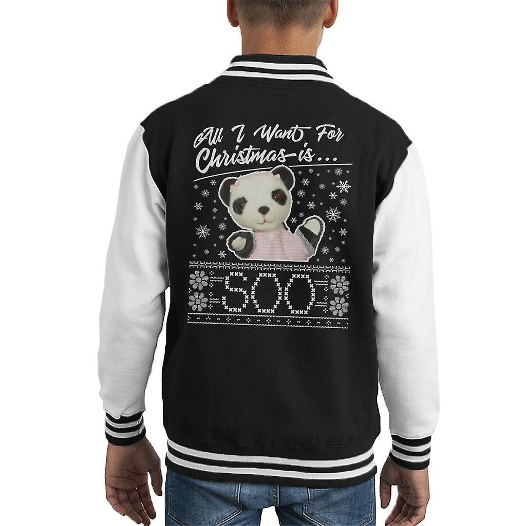 Sooty Christmas All I Want For Christmas Is Soo Kid's Varsity Jacket Black/White X-Small (3-4 yrs)