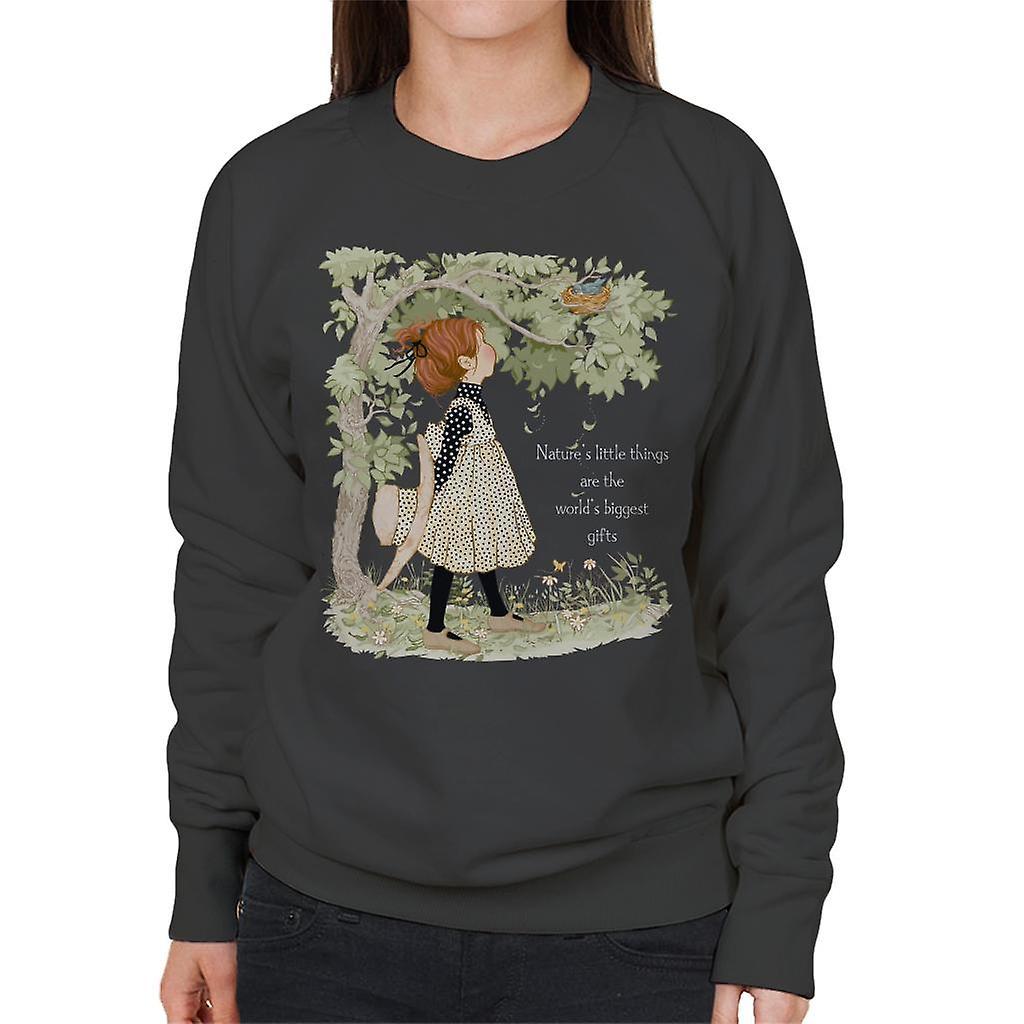 Holly Hobbie Natures Little Things Light Text Women's Sweatshirt Charcoal Medium