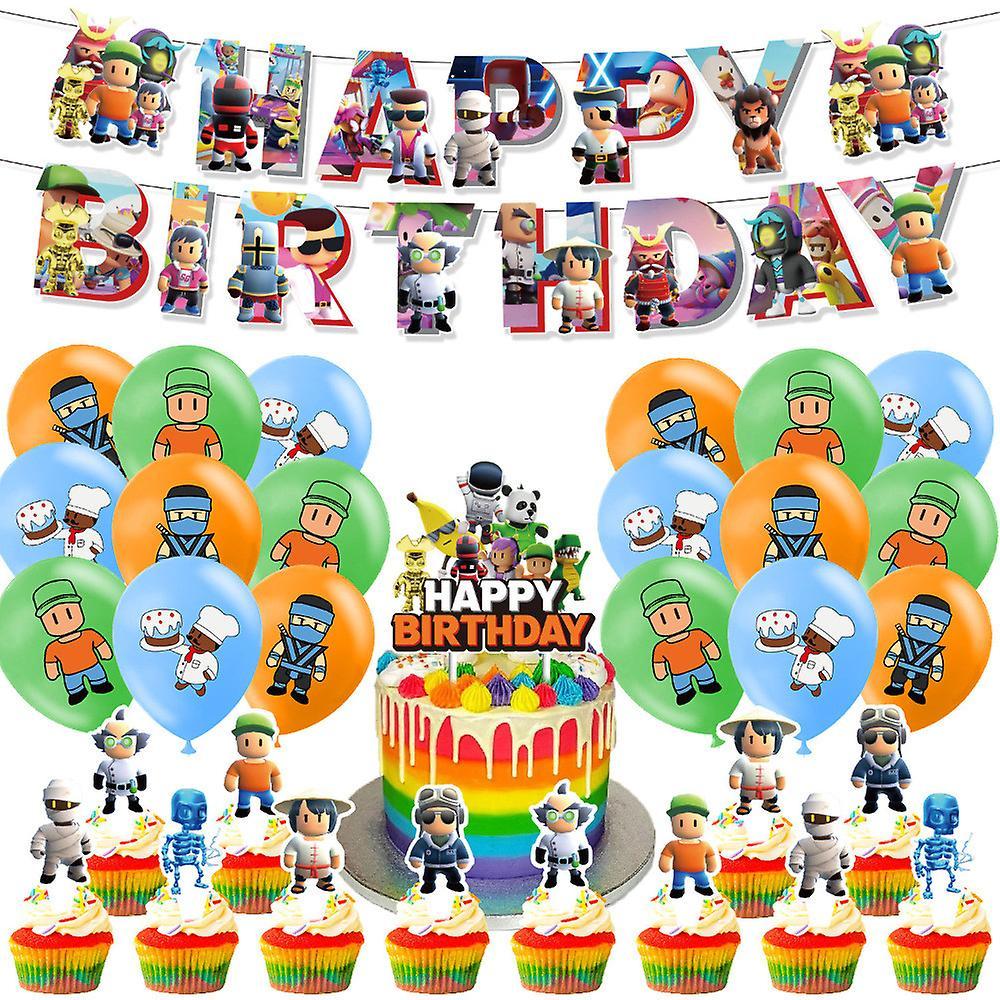 Vicbuy Gifts Decor Party Supplies Stumble Guys Theme Birthday Kits Includes Banner Cake Cupcake Topper Balloons Sets