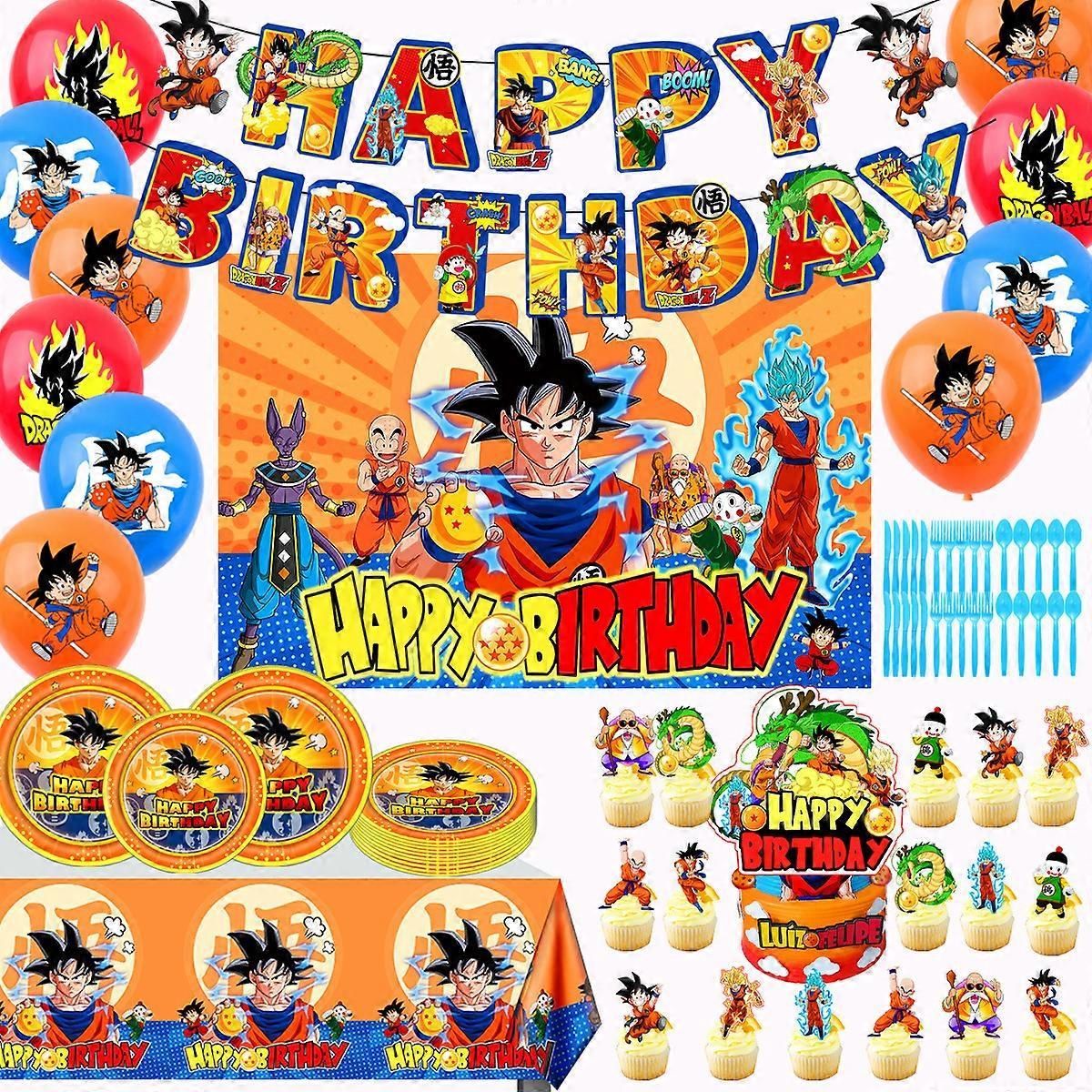 Szczw A-Anime Dragon Balls Super Saiyan Latex Happy Birthday Balloon with Banner Cake Topper Balloon Set Set