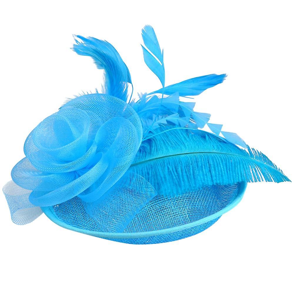 Flye Fashion Women Fascinator Mesh Hat Ribbons And Feathers Wedding Party Hat Blue