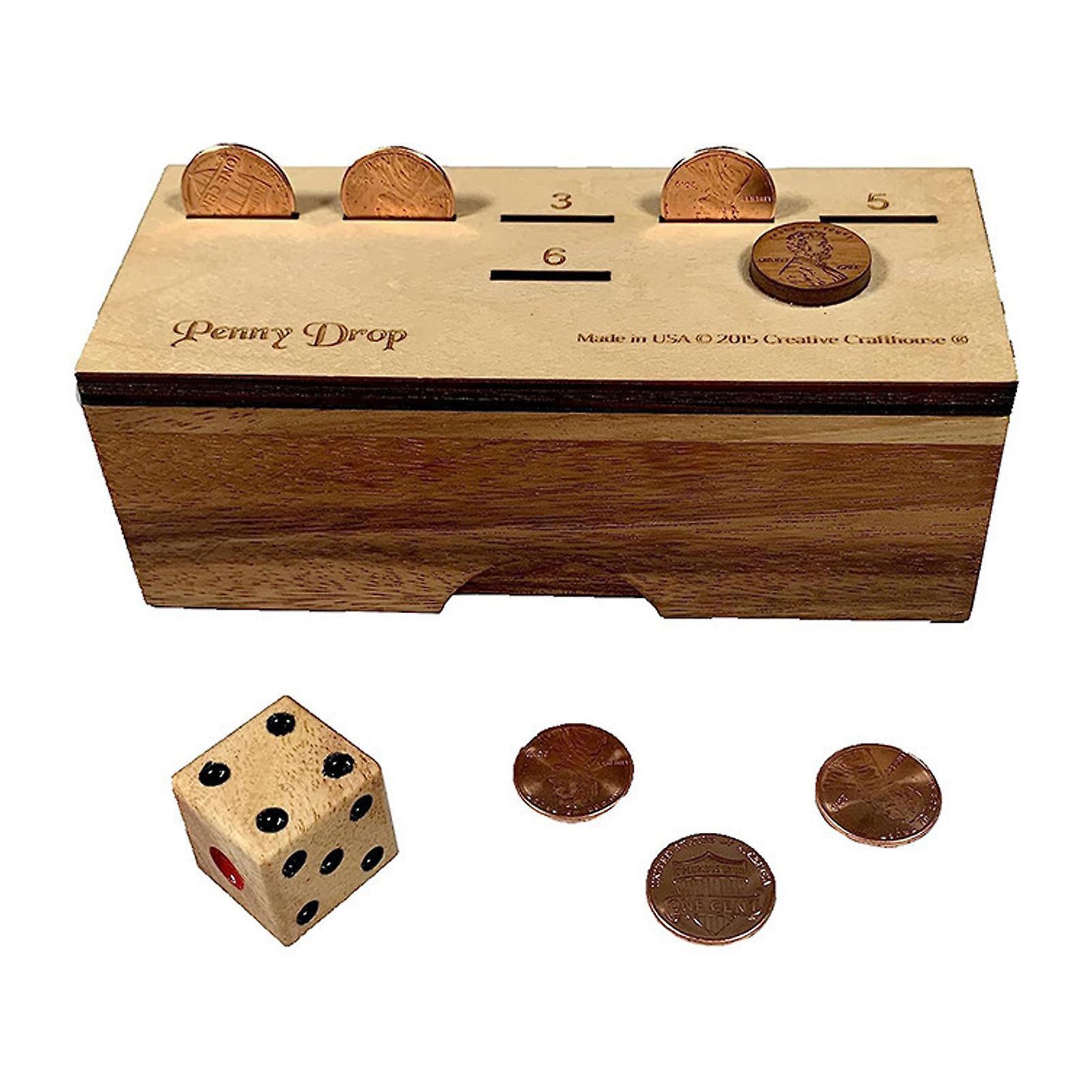 Leadrop Penny Game with Coin Dice Wood Box 2-6 Players Competitive Kids Adults Family Coin Toss Strategy Board Game Birthday Christmas Gift Sets