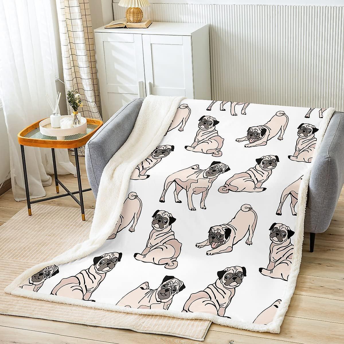 Kerota Pug Dog Throw Blanket Cute Pet Dogs Sherpa Blanket For Kids D Animal Plush Blanket Pug Puppy Fuzzy Blanket for Sofa Bed,Dog Lover's Gift 50x...