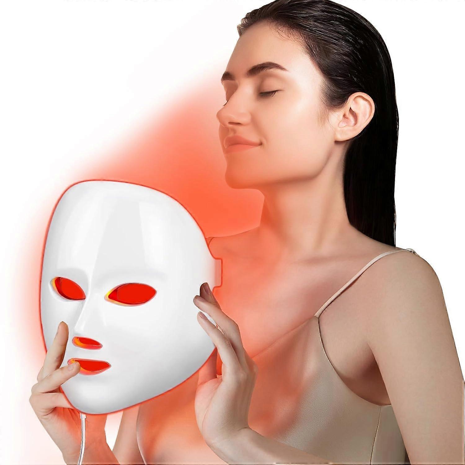 Kincjon Led Red Light Therapy for Face, 7 Color Facial Mask Blue Red for Face Facial Skin Care(White)